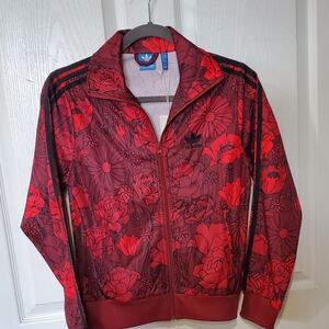 adidas Red Floral Bomber Track Jacket